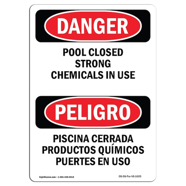 Sign, 5" H, 3.5" W, Pool Closed Strong Chemicals In Use, Spanish, DS-D-35-VS-1625-10PK